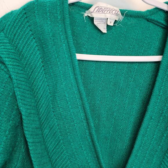 Vintage Sideffects Sweater Size M Green Pearl Buttons Balloon Sleeve Deep Neck - Picture 8 of 16